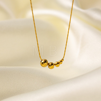 304 Stainless Steel Round Graduated Beaded Pendant Necklaces for Women WG0AAA5-01-1