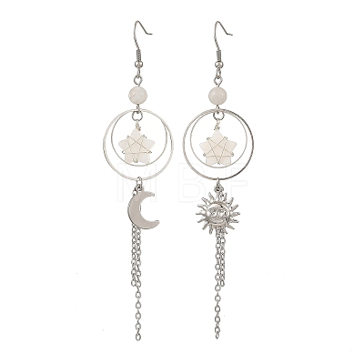 Natural Rainbow Moonstone Beads Moon Star Dangle Earrings EJEW-TA00830-1
