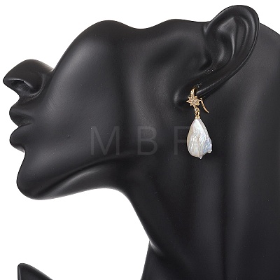 Teardrop Natural Keshi Pearl Dangle Earrings EJEW-JE06977-1