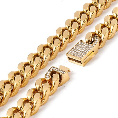 Ion Plating(IP) 304 Stainless Steel Curb Chains Necklace with Crystal Rhinestone for Women NJEW-E155-04G-1