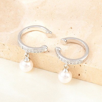 Round Brass Micro Pave Clear Cubic Zirconia Cuff Earrings EJEW-Z164-02P-1