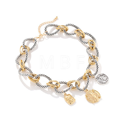 Zinc Alloy with Aluminium Coin Pendant Twisted Ring Link Chain Bib Necklaces for Women FS-WG2722B-01-1