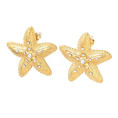 Starfish 304 Stainless Steel Rhinestone Stud Earrings EJEW-P332-04G-1