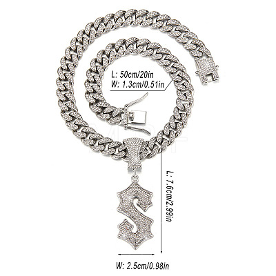 Alloy Full Crystal Rhinestone Letter Pendant Cuban Link Chain Necklaces for Men FS-WGEAD7F-05-1