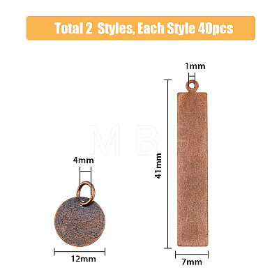 80Pcs 2 Style Brass Stamping Blank Tag Charms KK-FH0005-25-1