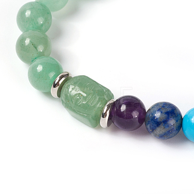 Natural & Synthetic Mixed Stone and Green Aventurine Beads Stretch Bracelets BJEW-E354-E08-1