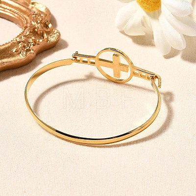 304 Stainless Steel Flat Round Link Bangles for Women BJEW-R014-01G-03-1