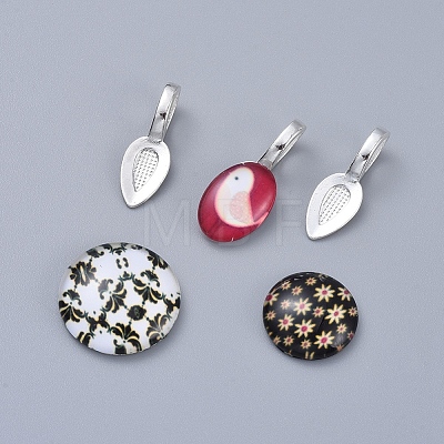 Tibetan Style Alloy Glue-on Flat Pad Bails X-TIBEP-AB3348Y-S-1