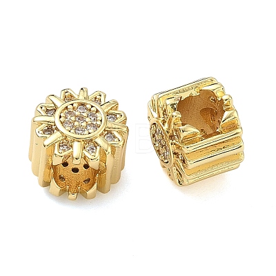 Flower Brass Micro Pave Clear Cubic Zirconia European Beads KK-D229-05G-1