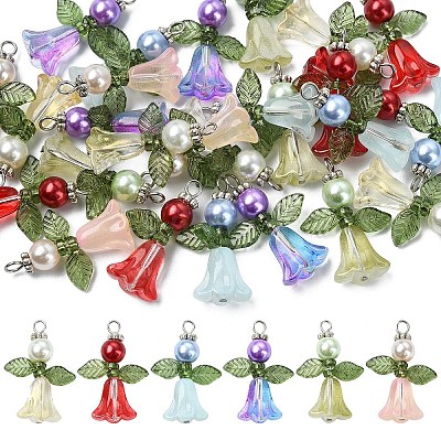 30Pcs 6 Styles Glass with Acrylic Pendants PALLOY-YW00186-1