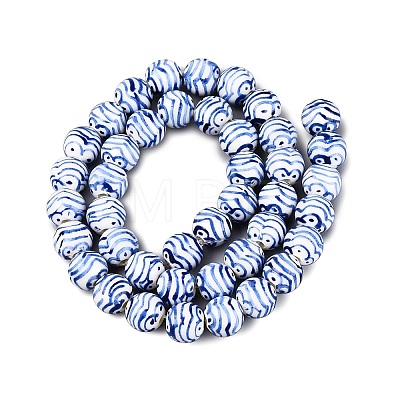Hand Painted Blue and White Striped Round Porcelain Beads PORC-Q007-01C-1
