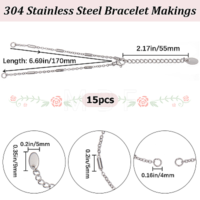 15Pcs Handmade Vacuum Plating 304 Stainless Steel Bracelet Making AJEW-BBC0002-15-1