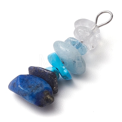 Gradient Color Natural Quartz Crystal & Natural Aquamarine & Natural Lapis Lazuli & Synthetic Turquoise Chip Beaded Pendants PALLOY-JF02790-02-1