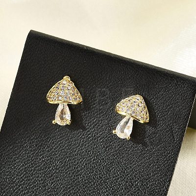 Brass Micro Pave Clear Cubic Zirconia Stud Earrings EJEW-R016-26G-13-1