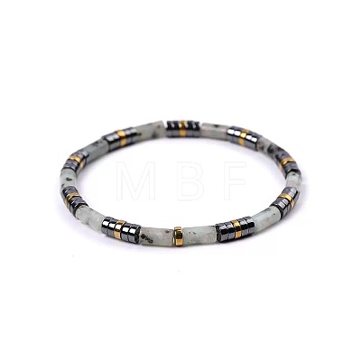 Bohemian Natural Amazonite & Golden Synthetic Non-magnetic Hematite Beaded Stretch Bracelets for Women Men LS-NY1304-8-1