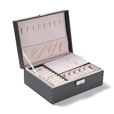 PU Imitation Leather Jewelry Organizer Box with Lock CON-P016-B01-1