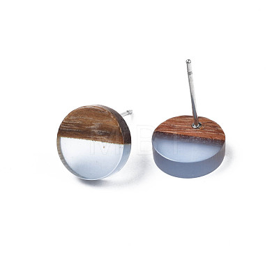 Transparent Resin & Walnut Wood Stud Earrings EJEW-N017-008-A01-1