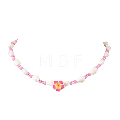 Polymer Clay Flower & Glass & Natural Trumpet Shell Beaded Necklaces for Women NJEW-JN06579-1