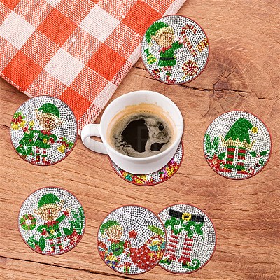 DIY 10Pcs 5D Diamond Painting Elves Christmas Cup Mat Kits PW-WGC8765-01-1