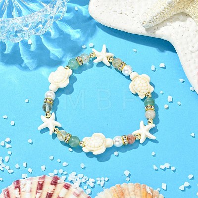 Shell Pearl & Natural & Synthetic Mixed Gemstone Beads Stretch Bracelets for Women BJEW-JB13898-03-1