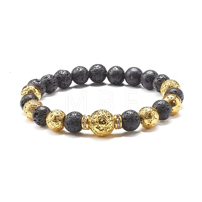 Electroplated Natural Lava Rock Round Beads Essential Oil Anxiety Aromatherapy Bracelets BJEW-JB06923-1