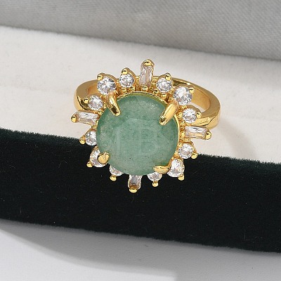 Sunflower Natural Green Aventurine Finger Rings RJEW-B113-03G-03-1