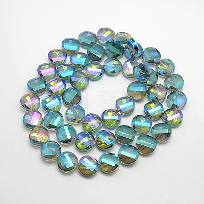 Electroplate Crystal Glass Flat Round Beads Strands EGLA-F062-M-1