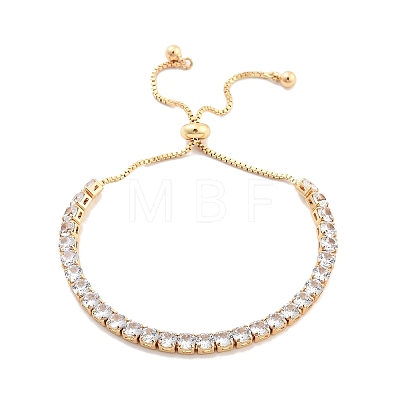 Brass Pave Clear Cubic Zirconia Flat Round Box Chain Slider Bracelets BJEW-YWC0002-12B-G-1