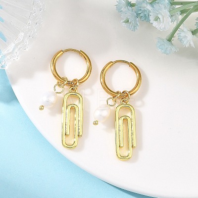 Natural Cultured Freshwater Pearl with Brass Hoop Earrings EJEW-JE07384-1