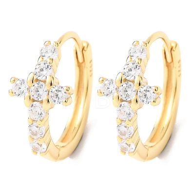 Cross 925 Sterling Silver Micro Pave Clear Cubic Zirconia Hoop Earrings EJEW-K317-06G-1