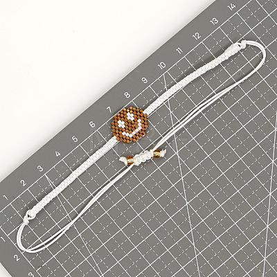 Adjustable Smiling Face Miyuki Glass Sead Bead Braided Beaded Bracelets IS6535-2-1