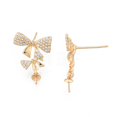 Brass Pave Clear Cubic Zirconia Stud Earring Findings KK-N216-537-1
