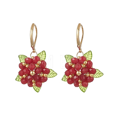 Valentine's Day Flower Natural Malaysian Jade & Glass Seed Beaded Leverback Earrings EJEW-MZ00700-02-1