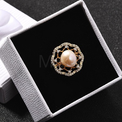 Flower Natural Pearl Adjustable Rings RJEW-P113-19G-1