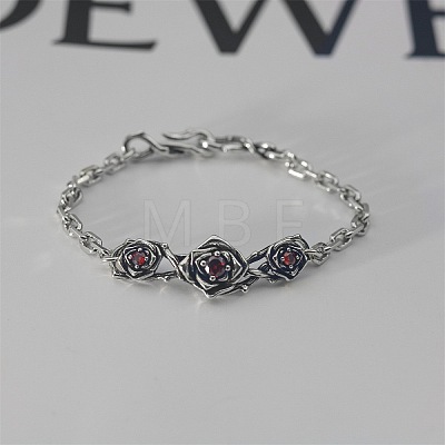 Vintage Alloy Ruby Rhinestone Rose Flower Link Bracelets WGBBDAC-01-1