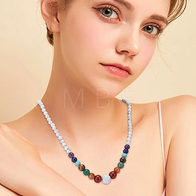 Natural & Synthetic Mixed Gemstone Round Beaded Necklace & Braided Bead Bracelet SJEW-AR0001-01-1