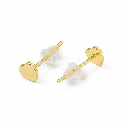 Brass Tiny Heart Stud Earrings for Women EJEW-P211-01G-1