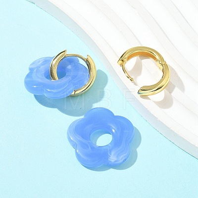 Brass Resin Flower Hoop Earrings for Women EJEW-U038-01G-09-1