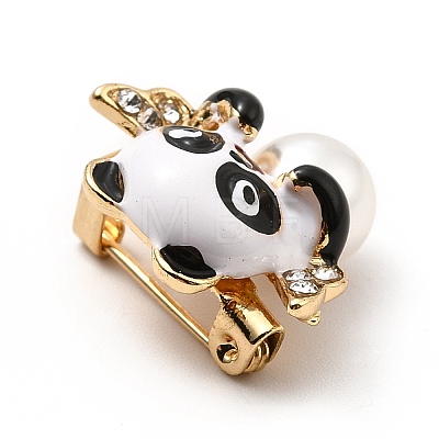 Panda with Wings Enamel Pin with ABS Pearl Beaded JEWB-I019-18G-1