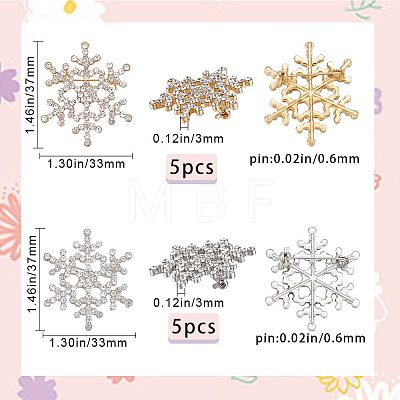 Gorgecraft 10Pcs 2 Colors Crystal Rhinestone Christmas Snowflake Brooch Pin JEWB-GF0001-29-1