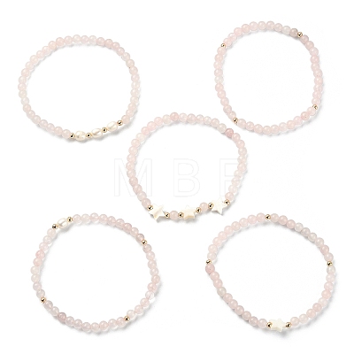 5Pcs 5 Style Natural & Synthetic Mixed Gemstone & Pearl & Shell Star Beaded Stretch Bracelets Set BJEW-JB09495-1