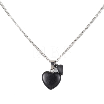 2Pcs 2 Style Natural Black Stone & Opalite Heart Pendant Necklaces Set NJEW-JN04437-1