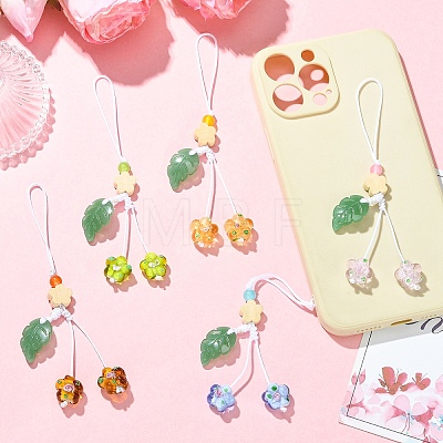 5Pcs 5 Colors Handmade Lampwork with Transparent Glass Bead Pendant Decorations HJEW-YW00463-1