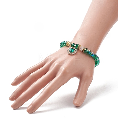 Glass Beaded Stretch Bracelet with Alloy Rhinestone Heart Charm for Women BJEW-JB09142-1