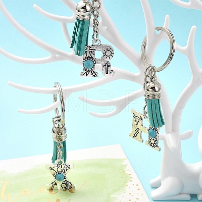 Alloy with Resin Imitation Synthetic Turquoise Keychain KEYC-YW00087-01-1