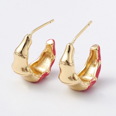 Brass Enamel Stud Earrings EJEW-A093-06G-1
