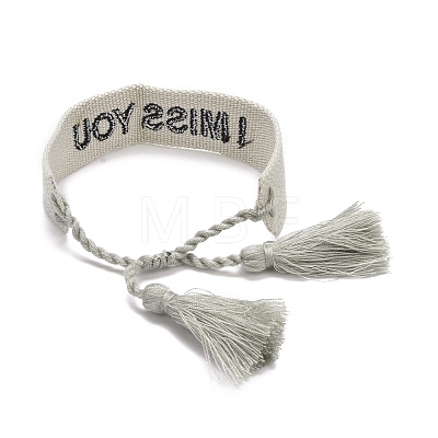 Word I Miss You Polycotton(Polyester Cotton) Braided Bracelet with Tassel Charm BJEW-F429-10-1