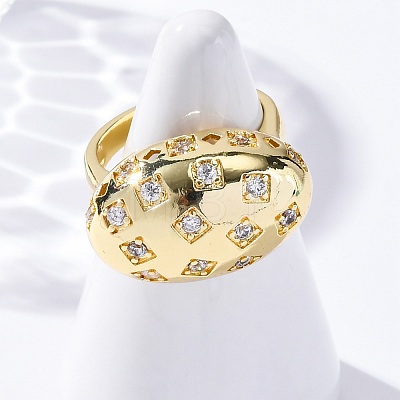 Brass Micro Pave Clear Cubic Zirconia Cuff Rings for Women RJEW-U043-01G-1