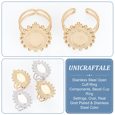 Unicraftale 8Pcs 2 Colors 304 Stainless Steel Open Cuff Ring Components STAS-UN0056-94-1