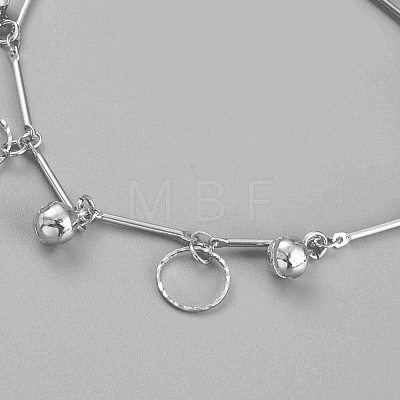 Brass Textured Ring Charm Anklets AJEW-B005-28P-1